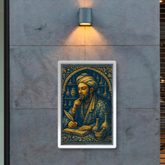 Ibn Sina in apothecary blue and gold poster 2