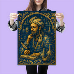 Ibn Sina in apothecary blue and gold poster 3