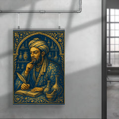Ibn Sina in apothecary blue and gold poster 4