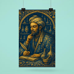 Ibn Sina in apothecary blue and gold poster 6