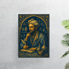 Ibn Sina in apothecary blue and gold poster 7