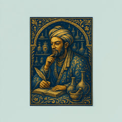 Ibn Sina in apothecary blue and gold poster 8