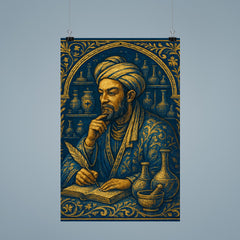Ibn Sina in apothecary blue and gold poster 9