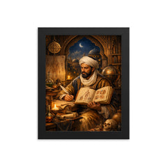 Ibn Sina in illuminated medical study framed print on a plain backdrop in size 8"x10".