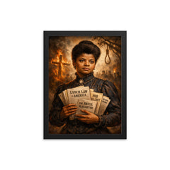 Ida B Wells with anti lynching pamphlets framed print on a plain backdrop in size 12"x16".