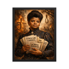 Ida B Wells with anti lynching pamphlets framed print on a plain backdrop in size 16"x20".
