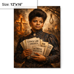 Ida B Wells with anti lynching pamphlets metal print on a plain backdrop in size 12"x16".