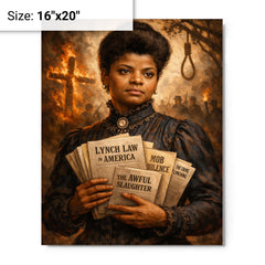 Ida B Wells with anti lynching pamphlets metal print on a plain backdrop in size 16"x20".