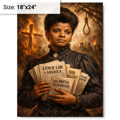 Ida B Wells with anti lynching pamphlets metal print on a plain backdrop in size 18"x24".