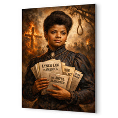 Ida B Wells with anti lynching pamphlets metal print mockup