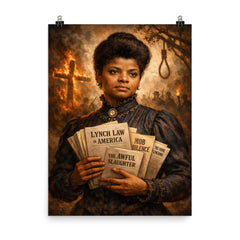 Ida B Wells with anti lynching pamphlets poster on a plain backdrop in size 8"x10".