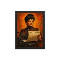 Ida B Wells with anti lynching press framed print on a plain backdrop in size 12"x16".