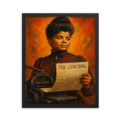 Ida B Wells with anti lynching press framed print on a plain backdrop in size 16"x20".