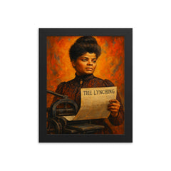 Ida B Wells with anti lynching press framed print on a plain backdrop in size 8"x10".