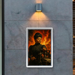 Ida B Wells with printing press and fire poster 2