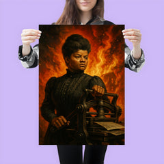 Ida B Wells with printing press and fire poster 3