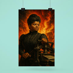Ida B Wells with printing press and fire poster 6