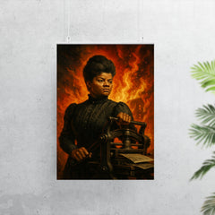 Ida B Wells with printing press and fire poster 7