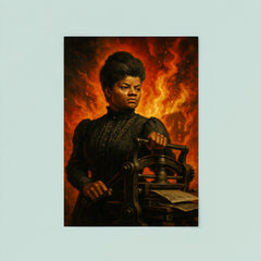 Ida B Wells with printing press and fire poster 8