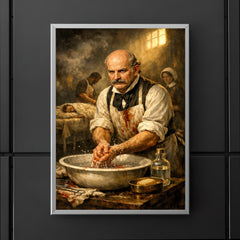 Ignaz Semmelweis at disinfected hospital basin poster 5