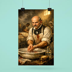 Ignaz Semmelweis at disinfected hospital basin poster 6