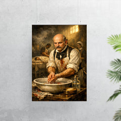 Ignaz Semmelweis at disinfected hospital basin poster 7