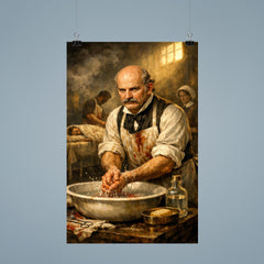 Ignaz Semmelweis at disinfected hospital basin poster 9