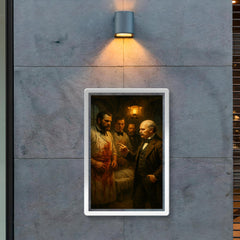 Ignaz Semmelweis confronting bloody surgeons in lamplit ward poster 2