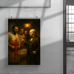 Ignaz Semmelweis confronting bloody surgeons in lamplit ward poster 4