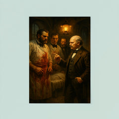 Ignaz Semmelweis confronting bloody surgeons in lamplit ward poster 8