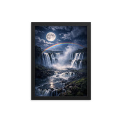 Iguazu Falls under full moon spray framed print on a plain backdrop in size 12"x16".