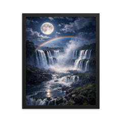 Iguazu Falls under full moon spray framed print on a plain backdrop in size 16"x20".