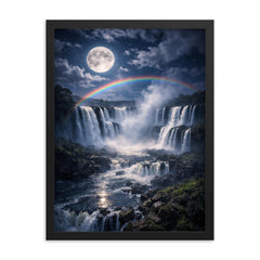 Iguazu Falls under full moon spray framed print on a plain backdrop in size 18"x24".