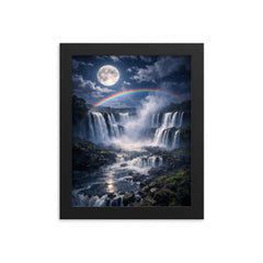 Iguazu Falls under full moon spray framed print on a plain backdrop in size 8"x10".