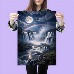 Iguazu Falls under full moon spray poster 3