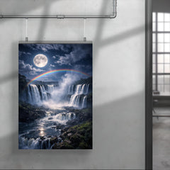 Iguazu Falls under full moon spray poster 4