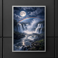 Iguazu Falls under full moon spray poster 5