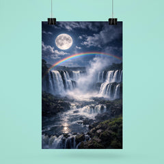 Iguazu Falls under full moon spray poster 6