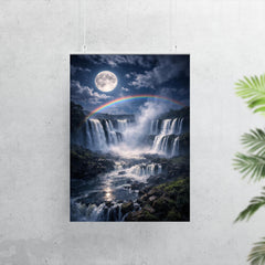 Iguazu Falls under full moon spray poster 7