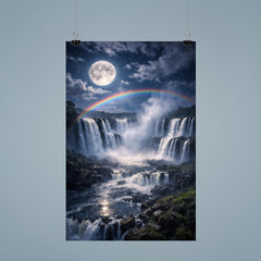 Iguazu Falls under full moon spray poster 9