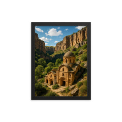 Ihlara Valley Rock Churches Turkey framed print on a plain backdrop in size 12"x16".