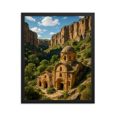 Ihlara Valley Rock Churches Turkey framed print on a plain backdrop in size 16"x20".