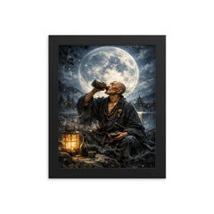 Ikkyu Sojun rogue zen monk drinking moonlight framed print on a plain backdrop in size 8"x10".