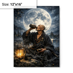 Ikkyu Sojun rogue zen monk drinking moonlight metal print on a plain backdrop in size 12"x16".