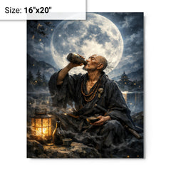 Ikkyu Sojun rogue zen monk drinking moonlight metal print on a plain backdrop in size 16"x20".