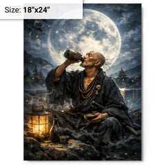 Ikkyu Sojun rogue zen monk drinking moonlight metal print on a plain backdrop in size 18"x24".