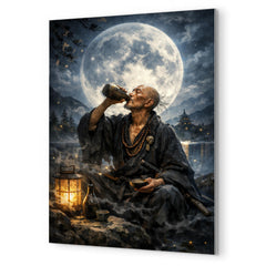 Ikkyu Sojun rogue zen monk drinking moonlight metal print mockup