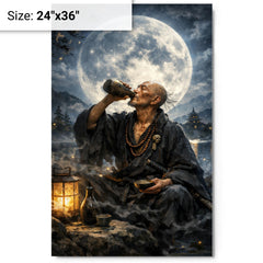 Ikkyu Sojun rogue zen monk drinking moonlight metal print on a plain backdrop in size 24"x36".