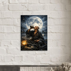 Ikkyu Sojun rogue zen monk drinking moonlight metal print mockup
