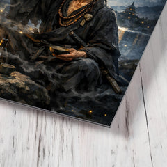 Ikkyu Sojun rogue zen monk drinking moonlight metal print mockup